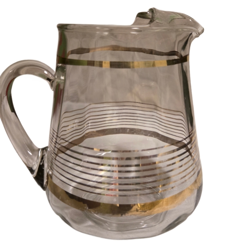 West Virginia Glass MCM Gold Band Pitcher with Ice Lip 8.5 Inches
